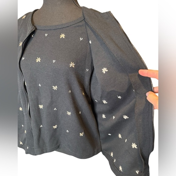 Vintage Teddi Women’s Cardigan with Built In Cami Embroidered Large Black 0074 - Picture 2 of 9